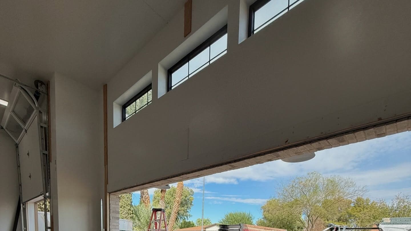 Open garage door seen from inside the garage